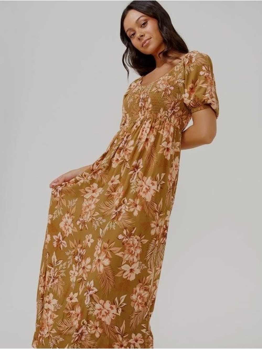NWT Rip Curl Boho Desert Dreams Women’s Smocked Floral Maxi Dress Sz S
